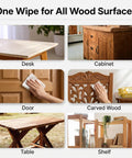 Image showing XL Wood Furniture Cleaner Wipes 8X10 Inch 70 Count for cleaning a desk, cabinet, door, carved wood, table, and shelf.
