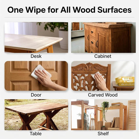Image showing XL Wood Furniture Cleaner Wipes 8X10 Inch 70 Count for cleaning a desk, cabinet, door, carved wood, table, and shelf.