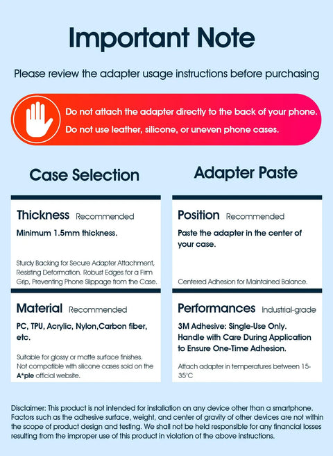 Instruction sheet for Quad Series Mountain Bike Phone Mount adapter usage and case selection guidelines.