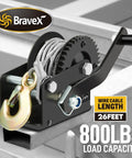 Close-up of a 800lbs Capacity Beefy Built Heavy Duty Hand Winch With 26 Foot Steel Cable for marine and trailer use