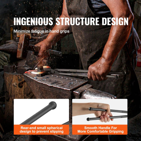 Heavy Duty Blacksmith Tongs Set With Four Jaw Styles in use at forging workstation for metalwork projects