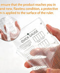 Quick Gauge Ruler For Knitting And Crochet No Sweat Stitch Measurement Tool With Clear Grid Layout, protective film visible.