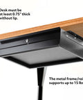 Heavy Duty Cold Rolled Steel Under Desk Drawer With Secure Lock And Slick Slide Out Tracks For Boss Level Paperwork And Tech Accessory Organization At Your Desk Station, showing installation under a desk.