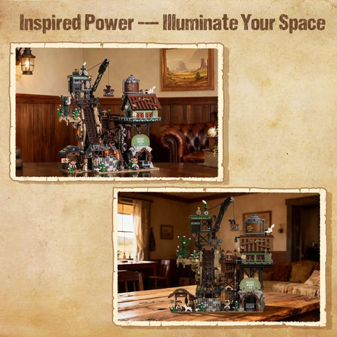Epic Gold Rush Mining Diorama Set With Motorized Ball Loop And Type C Powered Gear System displayed on a wooden table.