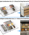 Heavy Duty Clear Acrylic Spice Drawer Organizer 4 Tier 2 Pack displayed in deep narrow and small drawers with spices clearly organized.