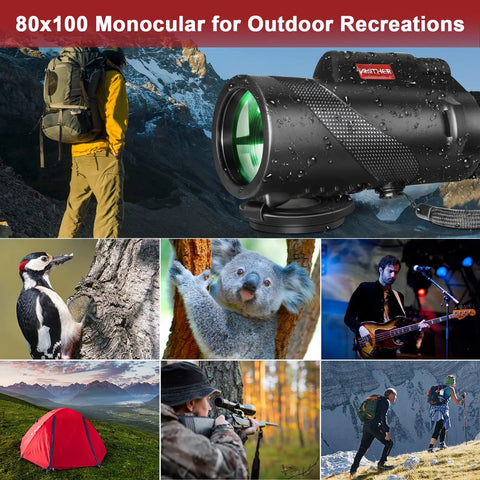 80X High Power Monocular Telescope for Smartphones with Tripod and Adapter Go To Low Light Vision HD Scope for Wildlife Bird Watching Hunting and Hiking