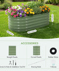 Galvanized Raised Garden Bed Kit Four By Two By Seventeen Inch Tall Beefy Back Friendly Metal Planter For Vegetables And Flowers Outdoor Patio Ground Box Durable Weather Resistant, shown with flowers and assembly tools