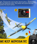 BF109 RC Airplane Ready To Fly With XPILOT Stabilization System performing aerobatics with remote controls in a park setting.