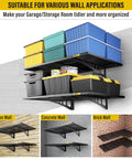 Two Pack 2x3ft Adjustable Metal Garage Wall Shelves Heavy Duty Wall Mounted Storage Racks Black Perforated Steel Panels With Sliding Rail Design
