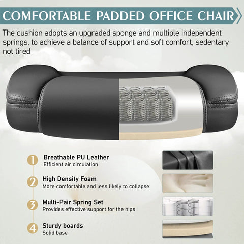 Leather Office Chair With PU Leather, ergonomic lumbar support, compact cushioned design detail showcasing materials and features
