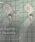 Verso Rain Showerhead And Hand Shower Combo With Infiniti Dial and Magnetix Docking 60 Inch Hose Chrome Finish in use