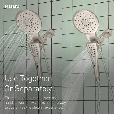 Verso Rain Showerhead And Hand Shower Combo With Infiniti Dial and Magnetix Docking 60 Inch Hose Chrome Finish in use