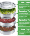 Stainless Steel Seed Sprouting Kit, 3-Tier Microgreens Growing Tray Set With 7.9 Inch Diameter, Stackable Round Sprouter With Encrypted Mesh