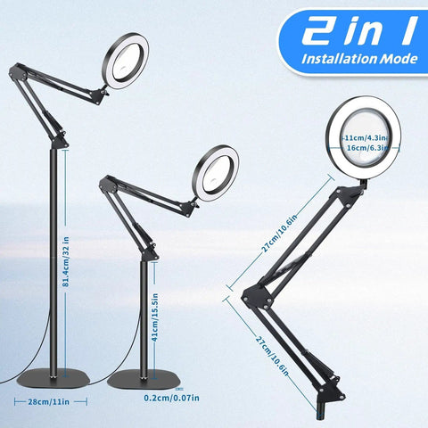Floor Magnifying Glass With Light And Stand 72 LED Large Magnifying Lamp 10X To 30X HD Magnification for home with dual arm setup