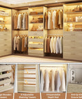 Heavy Duty Wooden Closet System With Twelve Drawers Four Hanging Rods And Two Tall Towers For Maximum Garment Shoe And Bag Storage showcasing 12 drawers and adjustable shelving.