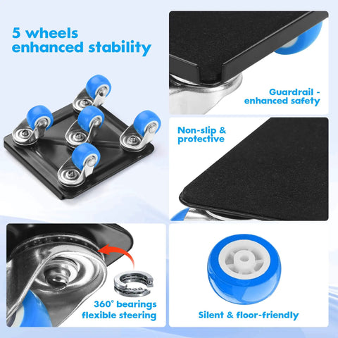 Sturdy 5 Wheel Furniture Mover Set For Up To 1000 Pounds, Heavy Duty Metal Dolly With Lifter Tool And Appliance Sliders, Easy One Person Move, Leverage Lets You Move Heavy Stuff With No Sweat, Smooth Rolling Wheels, Blue Finish