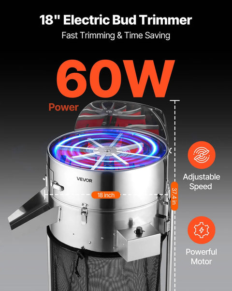 Electric Bud Leaf Trimmer With Tilted 18 Inch Frame featuring stainless steel blades and adjustable speed motor.