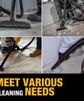 Collage showing Shop Vac HEPA Replacement Cartridge And Bag Kit in use for diverse cleaning needs on various surfaces