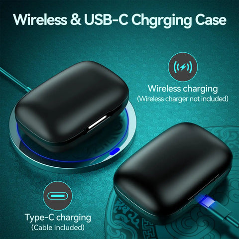 Noise Cancelling Wireless Buds With 80 Hours Of Playtime And Power Display Case for Sports And Gym Workouts on charging pad