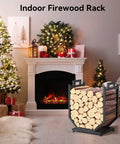 Heavy Duty Firewood Rack For Indoor Outdoor Use With Thickened Metal Construction, Reinforced Base, and Log Stack in Living Room