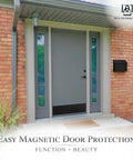 Front entrance with Magnetic Rubber Door Kick Plate With UV Printed Faux Satin Black Finish For Exterior Steel Doors, Easy Magnetic Mount.