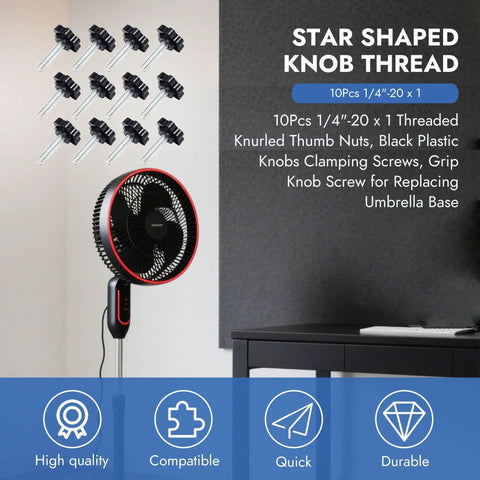 Twelve Pack Of Quarters Twenty By One Inch Star Thumb Screws With Knurled Faces providing solid clamping knobs for umbrella stands.
