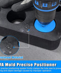 Straight Shooter 11 Piece Diamond Hole Saw Kit with EVA guide jig showing waterproof material and precise positioner for drilling.