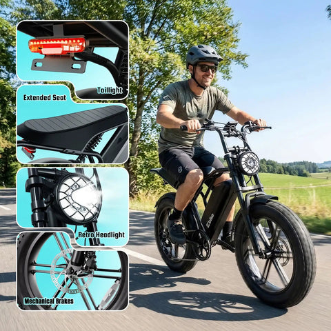 Electric Fat Tire Bike For Adults With 1500W Peak Brushless Motor 80 Mile Range Removable 48V 15Ah Battery 20 Inch Wheels