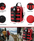 Red Universal IFAK trauma first aid kit with MOLLE straps, two-way zipper, and removable back panel.