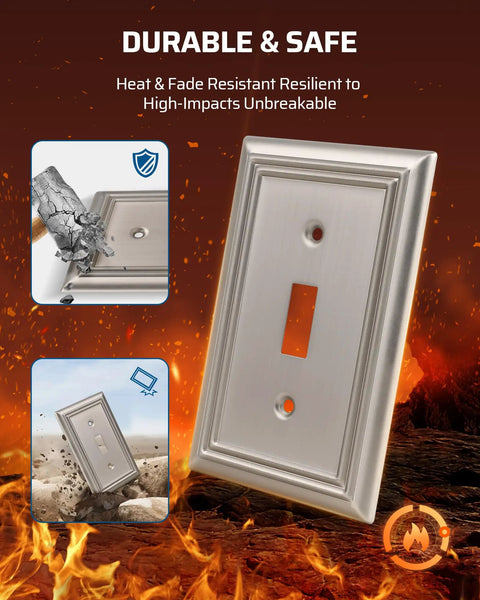 Tough As Nails Metal Wall Plate For Single Toggle Switch Covers, Corrosion Resistant Brushed Nickel Finish, 4 Pack image
