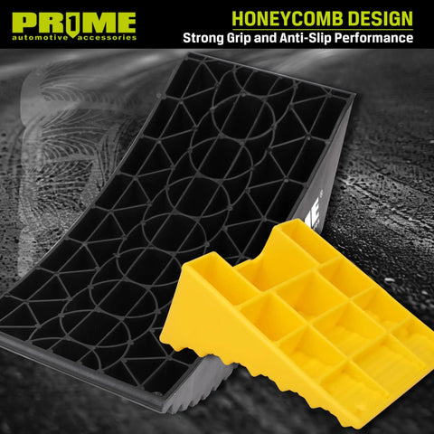 Heavy Duty RV Camper Levelers 6 Inch Two Pack Wheel Chock Ramp For RVs Campers And Trailers With Honeycomb Grip Anti Slip Base