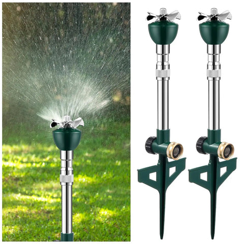 Dual Pack Garden Lawn Sprinklers For Yard Big Coverage Tall Above Ground Metal Water Sprinkler System spraying on grass