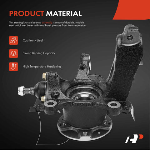 Bolt On Front Left Steering Knuckle and Wheel Bearing Hub Assembly for Ram ProMaster 1500 2500 3500 2014 to 2020 Driver Side Dust Shield Included Direct Fit Replacement in cast iron steel.