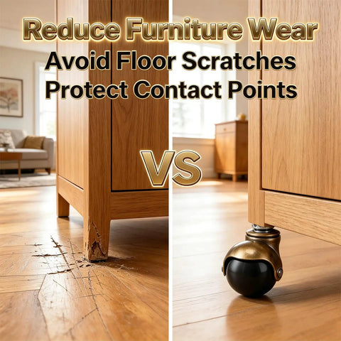 Comparison of furniture with and without 2 Inch Ball Caster Wheels Set Of 4 With Vintage Antique Brass Finish And Five Sixteenth Inch By One And A Half Inch Stem And Sleeve Heavy Duty Swivel Furniture Casters For Chairs Cabinets Tables And More.