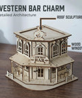 Wild West 3D Wooden Puzzle Kit For Adults And Teens, Miniature Cowboy Saloon Building Set, Desktop Architecture Model, Hands-On Wood Craft Project, Creative Gift For Woodworking Hobbyists And Collectors; wooden cowboy bar with roof sculpture and windows