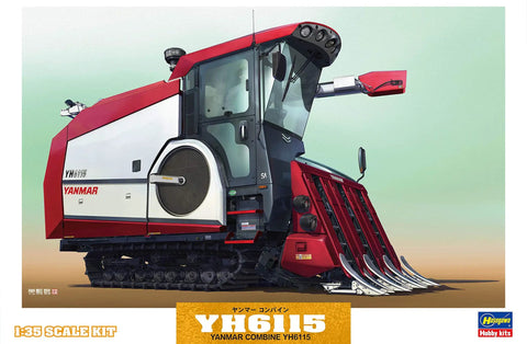 1:35 Yanmar YH6115 Futuristic Combine Harvester Model Kit with multicolored parts, side view showing detailed design.