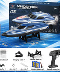 Fast 25 KPH RC Speed Boat For Kids With LED Lights Long Range 2.4GHz Remote Self Righting Waterproof Racing Boat For Pool And Lake