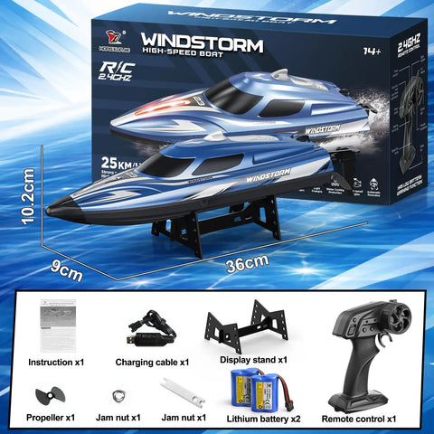 Fast 25 KPH RC Speed Boat For Kids With LED Lights Long Range 2.4GHz Remote Self Righting Waterproof Racing Boat For Pool And Lake