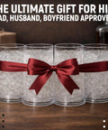 Chill Out With These Super Solid Double Wall Freezer Beer Mugs Holding Sixteen Ounces Using Encased Gel Cores To Keep Every Sip Frosted Without Adding Ice To The Mix displayed with ribbon and ice.