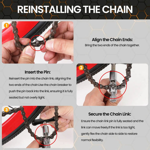 Instructions for using Bike Chain Repair Kit With Break Tool Master Link Pliers Chain Wear Checker And Opener Closer Remover Pliers