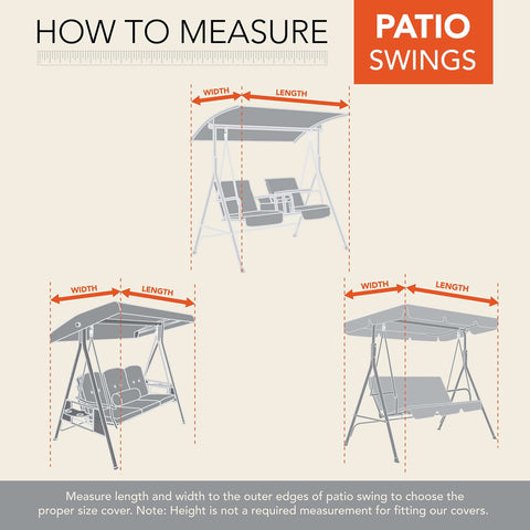 Guide on measuring patio swings for Two Seater Patio Swing Cover For Outdoor Use Heavy Duty Weatherproof Fabric Protects Your Swing And Outdoor Furniture From Rain Sun And Wind Khaki 87 Inch Long By 64 Inch Wide By 66 Inch High Fits Most Two Seaters For Patio Deck Or Porch
