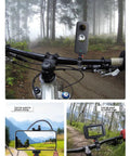 Motorcycle Handlebar Clip Mount With One Quarter Inch Screw For GoPro Cameras on bike handlebars in forest setting