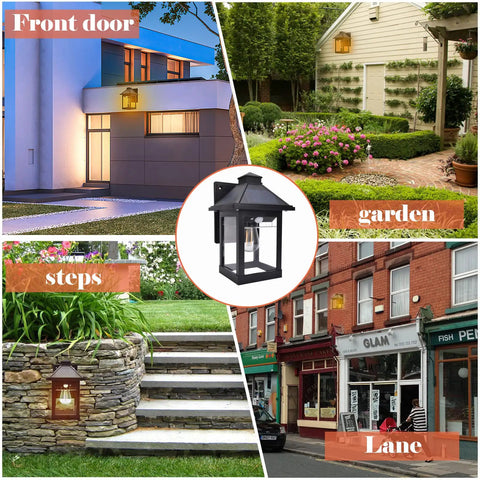 Outdoor Solar Wall Lanterns With Three Modes, Dusk To Dawn Motion Sensor LED Sconce Lights on different outdoor locations
