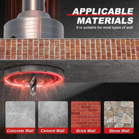 REKCKRUL 2in concrete hole saw with SDS Plus shank and dust bag, front view; concrete/cement/brick/stone wall samples.