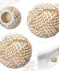 Killer 2 Pack Boho Knot Toilet Bolt Caps Ceramic Screw Covers decor showcasing beige porcelain caps covering toilet bolts.