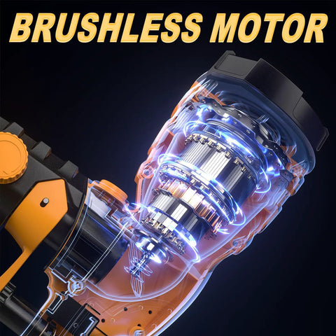 350W Brushless Paint Sprayer Yielding Hella Smooth Finish And No Sweat Operation For DeWalt Batteries Ships With Four Copper Nozzles brushless motor close-up, showcasing design and technology.