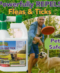 All Natural Flea And Tick Yard Spray For Outdoors With Essential Oils, Pet And Family Safe, man playing with dog and disc
