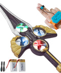 Kids RC Airplane With Hand Gesture Or Remote Control and LED Lights, sword-shaped, featuring propellers and batteries in view