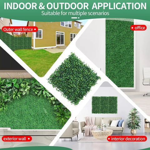 Eight Piece 10 By 10 Inch Artificial Grass Wall Panels With 100 Zip Ties For Easy DIY Boxwood Hedge Backdrop Indoors Or Outdoors
