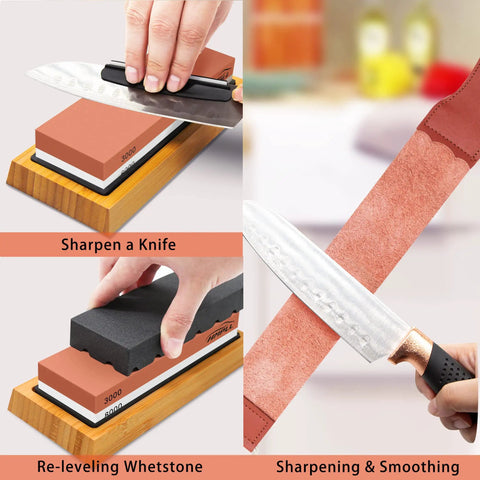 Pro Whetstone Knife Sharpening Stone Set With 4 Sided Grit 400 To 1000 And 3000 To 8000 used for sharpening knives